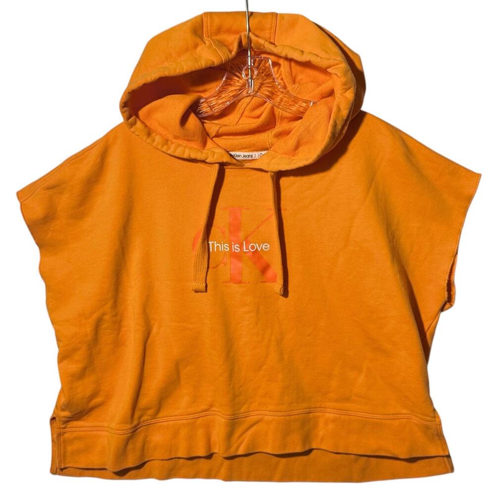 Calvin Klein Men's XXL Orange "This is Love" Graphic Sleeveless Pullover Hoodie